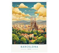 Vibrant Vintage Travel Poster Illustration Of Barcelona City Cityscape - Retro Europe Travel Poster A4 Size Vintage Wall Art Print of Famous European Destinations Ideal for Home or Office Decor