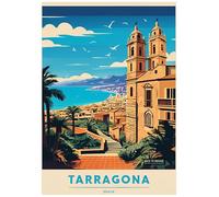 Vibrant Vintage Travel Poster Illustration Of Tarragona Spain - Retro Europe Travel Poster A4 Size Vintage Wall Art Print of Famous European Destinations Ideal for Home or Office Decor