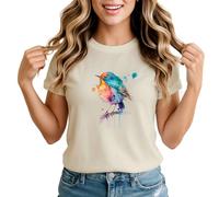 Vibrant Watercolor Bird Womens Graphic T-Shirt Animal Nature Art Tee Medium