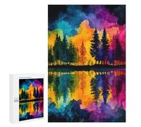 Vibrant Watercolor Forest Lake Reflection Jigsaw Puzzle, 1000 PCS, for Adults And Families, A Rewarding Pastime for Dedicated Jigsaw Fans, at Home