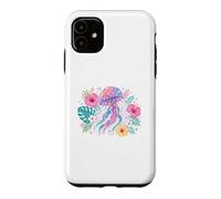 Vibrant Watercolor Jellyfish Tropical Floral Art Case for iPhone 11