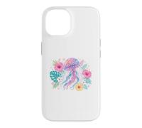 Vibrant Watercolor Jellyfish Tropical Floral Art Case for iPhone 14