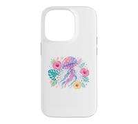 Vibrant Watercolor Jellyfish Tropical Floral Art Case for iPhone 14 Pro
