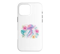 Vibrant Watercolor Jellyfish Tropical Floral Art Case for iPhone 16 Pro Max