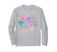 Vibrant Watercolor Jellyfish Tropical Floral Art Long Sleeve T-Shirt