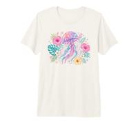 Vibrant Watercolor Jellyfish Tropical Floral Art Premium T-Shirt