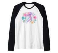 Vibrant Watercolor Jellyfish Tropical Floral Art Raglan Baseball Tee