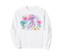 Vibrant Watercolor Jellyfish Tropical Floral Art Sweatshirt