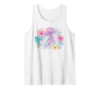 Vibrant Watercolor Jellyfish Tropical Floral Art Tank Top