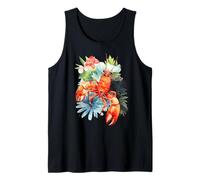 Vibrant Watercolor Lobster Tropical Flowers Ocean Art Tank Top