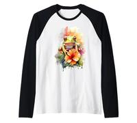 Vibrant Watercolor Red Eyed Tree Frog Tropical Flowers Art Raglan Baseball Tee