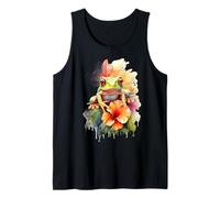 Vibrant Watercolor Red Eyed Tree Frog Tropical Flowers Art Tank Top
