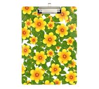 Vibrant Yellow Floral Clipboard Acrylics Portable Clipboard A4 Standard Size Clipboards Hardboard with Low Profile Metal Clip for Women Men Office Supplies