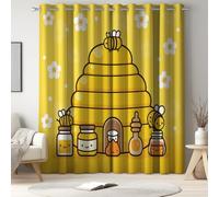 Vibrant Yellow Living Room Curtains, Blackout Curtains, Thermal Curtains, Eyelet Curtains, Cartoon, Bee Hive, Light Blocking, 29.5" x 65", Bedroom Living Room