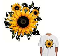 Vibrant Yellow Sunflower Flower Leaf Iron On Transfers for T-Shirts Rub on Transfers Stickers Vinyl Ready to Press Stickers Iron on Decals for T-Shirts Clothing Hoodie DIY Crafts