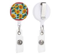 Vibrant Yellow Sunflowers and Green Leaves Retractable Badge Holder Reel Clip ID Card Holder for Doctor Nurse Student Office Worker