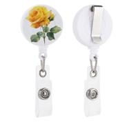 Vibrant Yellow Watercolor Rose Retractable Badge Holder Reel Clip ID Card Holder for Doctor Nurse Student Office Worker