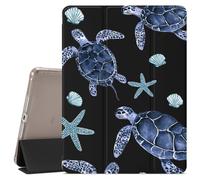VibrantFruitique Blue Sea Turtle Case for iPad Air 11" M3(2025)/M2(2024),iPad Air 5th(2022)/4th(2020) Gen 10.9" Ocean Sea Animal Black Case,Pencil Holder & Clear Back & Trifold Stand Cover for Women