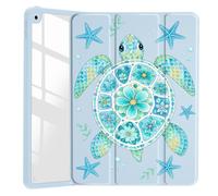 VibrantFruitique Case for 10.2" iPad 2019/2020/2021 Art Blue Sea Turtle Clear Hard Back Hybrid Case,with Pencil Holder Trifold Stand Tablet Shell for iPad 7th/8th/9th Gen for Girls Women