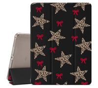 VibrantFruitique Classic Retro Case for iPad Pro 11 Inch 2022/2021/2020/2018 Leopard Print Star Red Bow Case,Pencil Holder & Clear Soft TPU Back & Trifold Stand Cover for Women