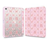 VibrantFruitique Cute Case for iPad Air 13" (M3) 2025/ (M2) 2024 Pink Coquette Ballet Bow Clear Hard Back Hybrid Case,with Pencil Holder Trifold Stand Slim Tablet Cover for Girls Women