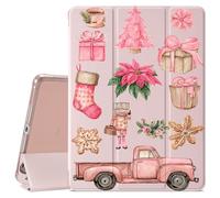 VibrantFruitique Cute Christmas Case for iPad mini 7th(A17 Pro) 2024 / Mini 6th Gen 8.3" 2021 Lovely Pink Car Case,Pencil Holder & Clear Back & Trifold Stand Cover for Women