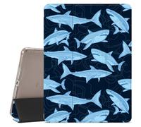 VibrantFruitique Cute Coastal Ocean Sea Case for iPad 9th/8th/7th Generation 10.2" (2021/2020/2019 Release) Shark Case,Pencil Holder & Clear Soft TPU Back & Trifold Stand Cover for Women