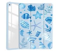 VibrantFruitique Funny Sea World for iPad (A16) 11th Gen 2025 11-inch/10th Gen 2022 10.9 inch Clear Acrylic Hard Back Hybrid Case,with Pencil Holder Trifold Stand Tablet Cover for Girls Women