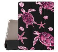 VibrantFruitique Hot Pink Sea Turtle Case for iPad mini 7th(A17 Pro) 2024 / Mini 6th Gen 8.3" 2021 Ocean Sea Animal Case,Pencil Holder & Clear Back & Trifold Stand Cover for Women