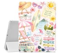VibrantFruitique Ocean Themed Case for iPad (A16) 11th Gen 2025 11-inch/10th Gen 2022 10.9 inch Beach Vibes Case,Pencil Holder & Clear Soft TPU Back & Trifold Stand Cover for Women