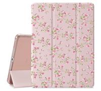 VibrantFruitique Pink Rose Printed Case for iPad 9th/8th/7th Generation 10.2 Inch (2021/2020/2019 Release) Protective Case,Pencil Holder & Clear Soft TPU Back & Trifold Cover for Women