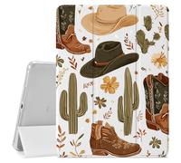 VibrantFruitique Retro Western Cowboy Case for iPad 9th/8th/7th Generation 10.2" (2021/2020/2019 Release) Cactus Cacti Case,Pencil Holder & Clear Soft TPU Back & Trifold Stand Cover for Women