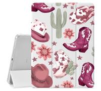 VibrantFruitique Retro Western Cowboy Case for iPad 9th/8th/7th Generation 10.2" (2021/2020/2019 Release) Berry Colored Boots Case,Pencil Holder & Clear Soft TPU Back & Trifold Stand Cover for Women