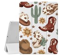 VibrantFruitique Retro Western Cowboy Case for iPad Pro 11 Inch 2022/2021/2020/2018 Cow Print Boot Hat Case,Pencil Holder & Clear Soft TPU Back & Trifold Stand Cover for Women