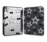 VibrantFruitique Y2k Printed Case for 10.2" iPad 2019/2020/2021 Silver Star Clear Hard Back Hybrid Case,with Pencil Holder Trifold Stand Slim Tablet Cover for iPad 7th/8th/9th Gen for Women