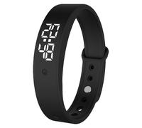 Vibrating Alarm Wristband Waterproof Silent Alarm Watch with Adjustable Strap 10 Customisable Day of Alarms 3 Temperature Measurements Per Day for Those with Hearing Impaired/Deep Sleepers (Black)