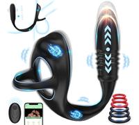 Vibrating Cock Rings with Anal Vibrator - Sex Toys for Men Penis Ring with Anal Plug Vibrator Male Prostate Massager, 9 Thrusting & Vibrating Modes, APP Remote Control Vibrator Adult Sex Toys & Game…