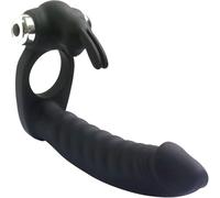 Vibrating Silicone 7 Speed Anal Plug Butt Plug Dual Penetration Vibrating Double Dildo with Cock Ring Penetrator Men Couple Anal Plug Sex Strapon Enhancer 7 Speed Adult Women Pleasure (Black)