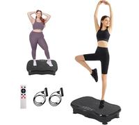 Vibration Plate Exercise Machine - Power Vibrating Plate for Lymphatic Drainage Weight Loss, Shake Plate Exercise Platform with Touch Screen & Resistance Bands, Equipment for Women Men (MN-0078-BLACK)