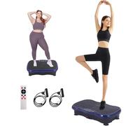 Vibration Plate Exercise Machine - Power Vibrating Plate for Lymphatic Drainage Weight Loss, Shake Plate Exercise Platform with Touch Screen & Resistance Bands, Equipment for Women Men(MN-0078-BLUE)
