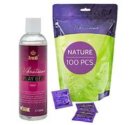 VIBRATISSIMO Condoms Nature 100-Pack & Lubricant Set I Extra Lubricated Kondom Box I for Men I Thin Wall Thickness & Natural Colors I Feel Ultra-Thin & Sensitive I w=53mm
