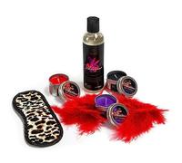 VIBRATISSIMO S/M Candle Set with Lubricant, Eye Mask & Feather I Low-Temperature Candles in Three Colors I Drip Candles for Erotic Games I Odorless Massage Candles I S/M Set for Couples