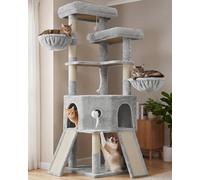 Vibrissia Cat Tree, 68-Inch Heavy Duty Cat Tower with 2 Extra Large Top Platforms, Diamond-Shaped Spacious Condo for Large Cats, Cat Furniture with 2 Baskets & 2 Sisal Scratchers, Light Gray VCT011W