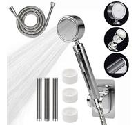 Vibrivio High Pressure Rainfall Shower Head with Double Filtration & Stop Button,304 Stainless Steel, 3 Filters + 3 Cartridges, 360° Swivel, Ideal for Sensitive Skin, Includes 1.5m Hose & Wall Bracket