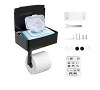 Vibrivio Paper Holder with Wet Wipe Box, 2-in-1 Adhesive Stainless Steel Toilet Roll Holder, No-Drilling Wall Mounted Tissue Dispenser for Bathroom, Kitchen & Home (black)
