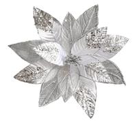 Vibsky 29 cm Fabric Artificial Flower Glitter Poinsettia Mesh Christmas Wreath Ornament, Silver/Red/Gold/Pink