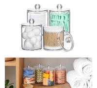 Vibsky 4 Pack Acrylic Cotton Swab Holder Set, Clear Qtip Dispenser Jars with Lids Bathroom Vanity Organization, 13oz and 11oz