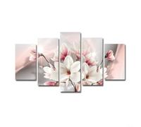 Vibsky 5 Piece Abstract Pink Flower Canvas Painting, Modern Floral Wall Art Set for Bedroom Living Room Decor(size3)