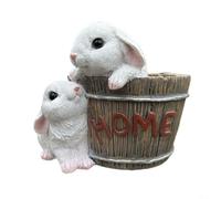 Vibsky Cute Rabbit Succulent Pot with Drainage, White Brown Resin Bunny for Indoor Outdoor Garden Decor, Small Flower Pot for Plants(White)