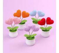 Vibsky Double Heart Shaped Hand Knitted Plant, Soft Yarn Artificial Decor Office Car Interior, Unique Wedding for Orange